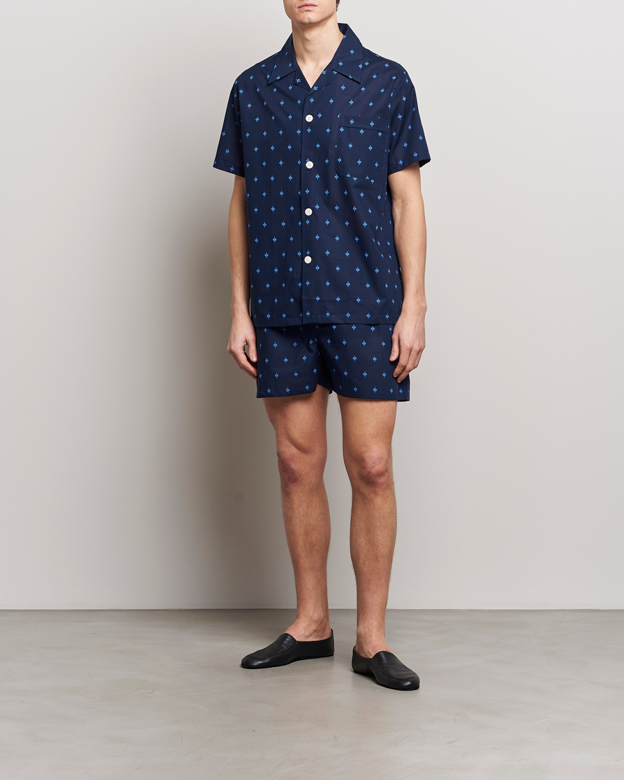 Herr | Pyjamas & Morgonrockar | Derek Rose | Shortie Printed Cotton Pyjama Set Navy