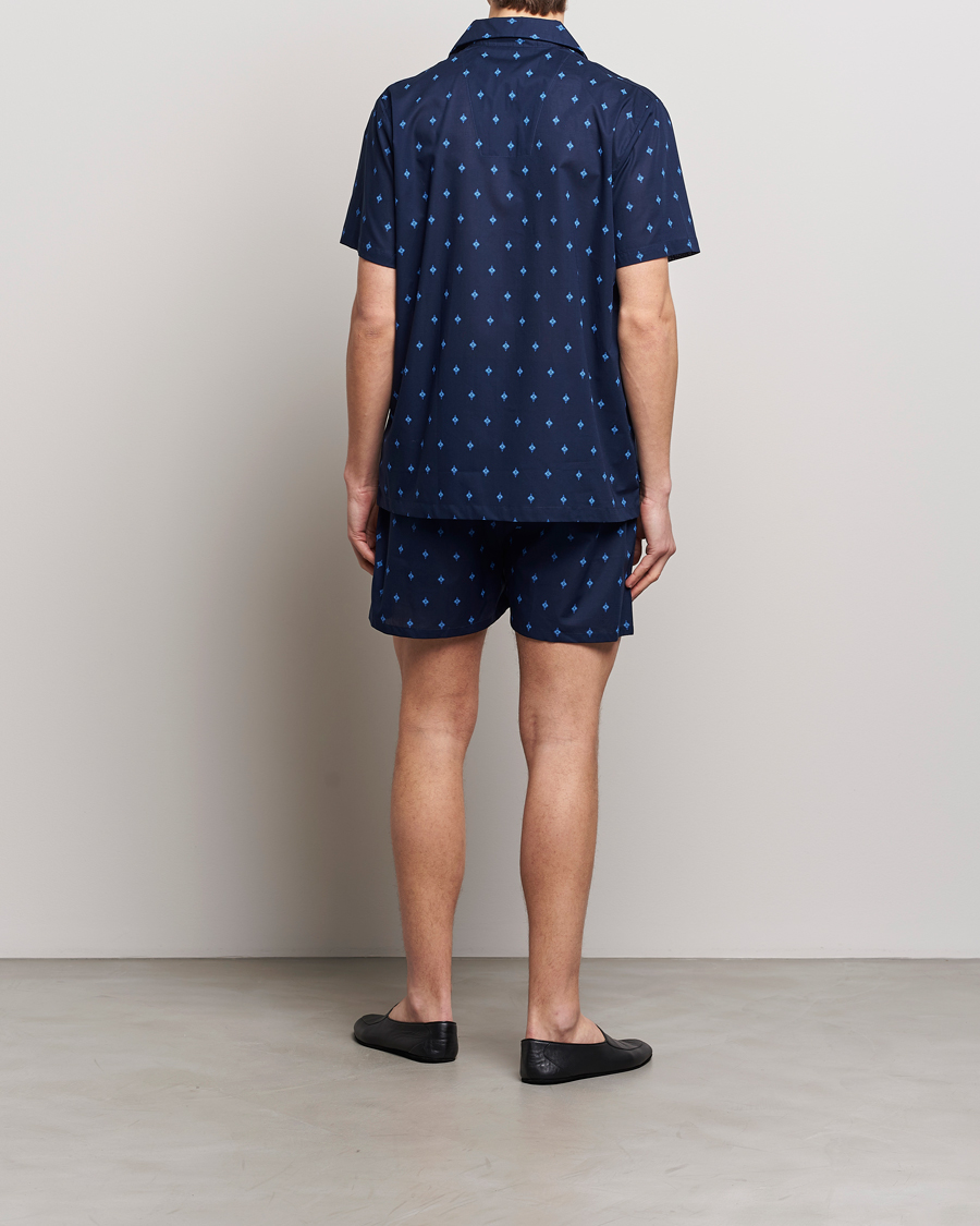 Herr | Pyjamasset | Derek Rose | Shortie Printed Cotton Pyjama Set Navy