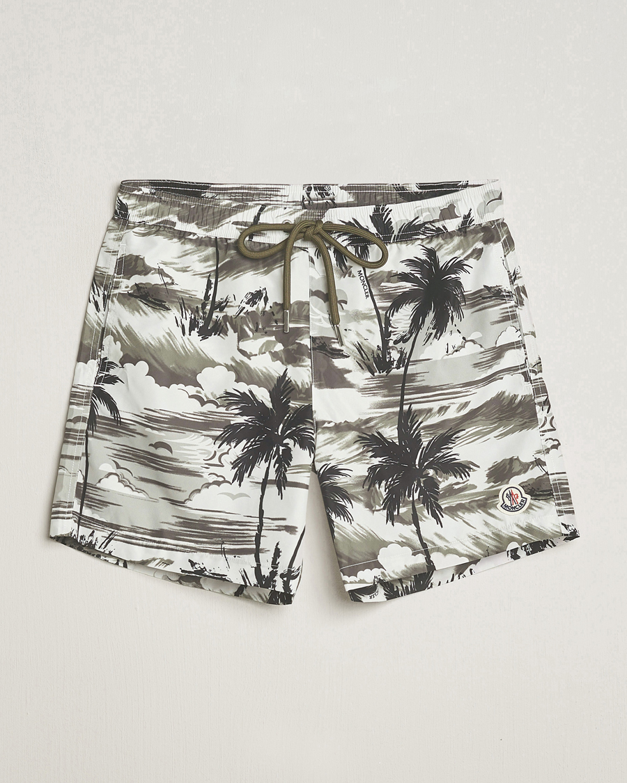 Herr | Badbyxor | Moncler | Palm Printed Swim Shorts White/Olive