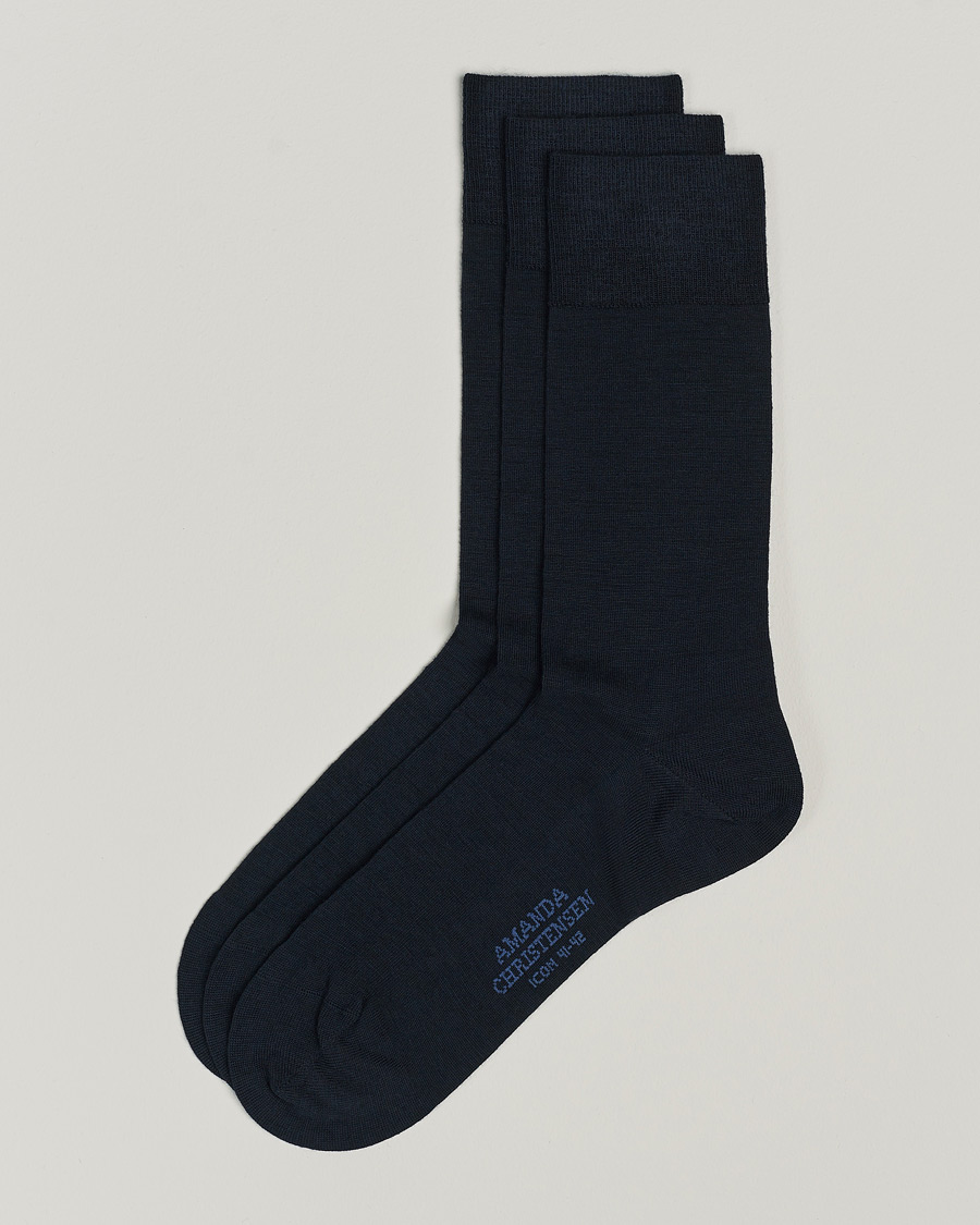 Herr | Underkläder | Amanda Christensen | 3-Pack Icon Wool/Cotton Socks Dark Navy