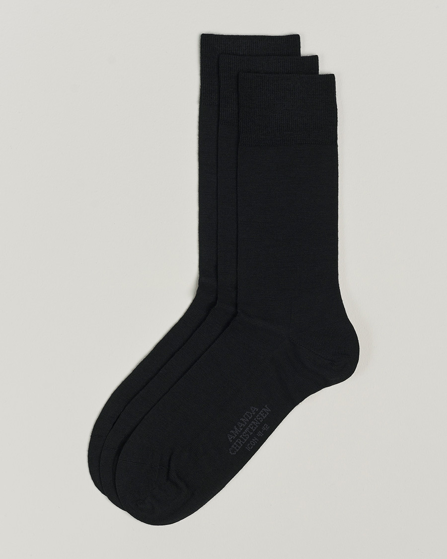 Herr | Underkläder | Amanda Christensen | 3-Pack Icon Wool/Cotton Socks Black