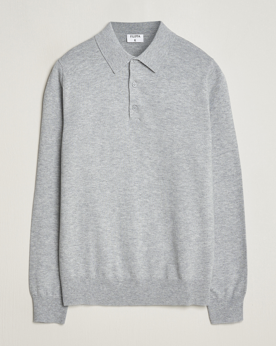Herr | Tröjor | Filippa K | Knitted Polo Shirt Light Grey Melange