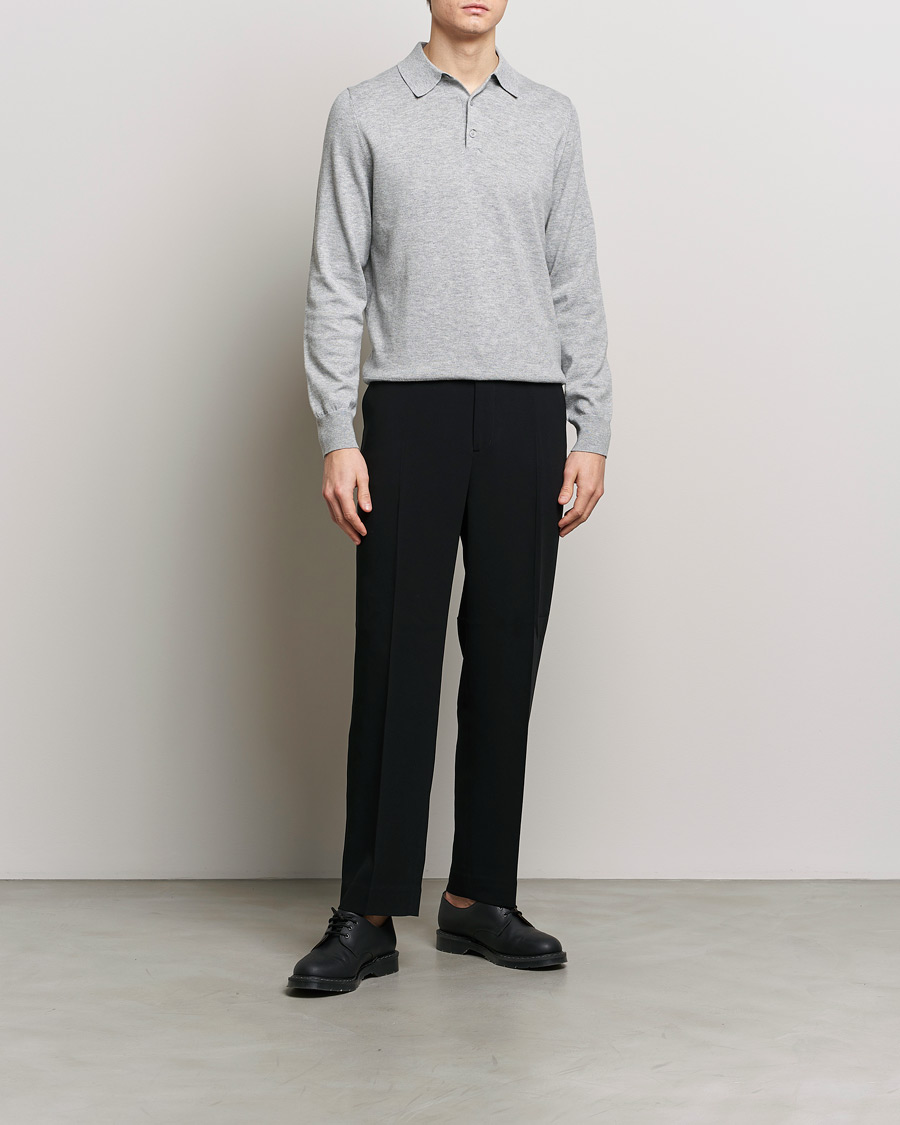 Herr | Tröjor | Filippa K | Knitted Polo Shirt Light Grey Melange