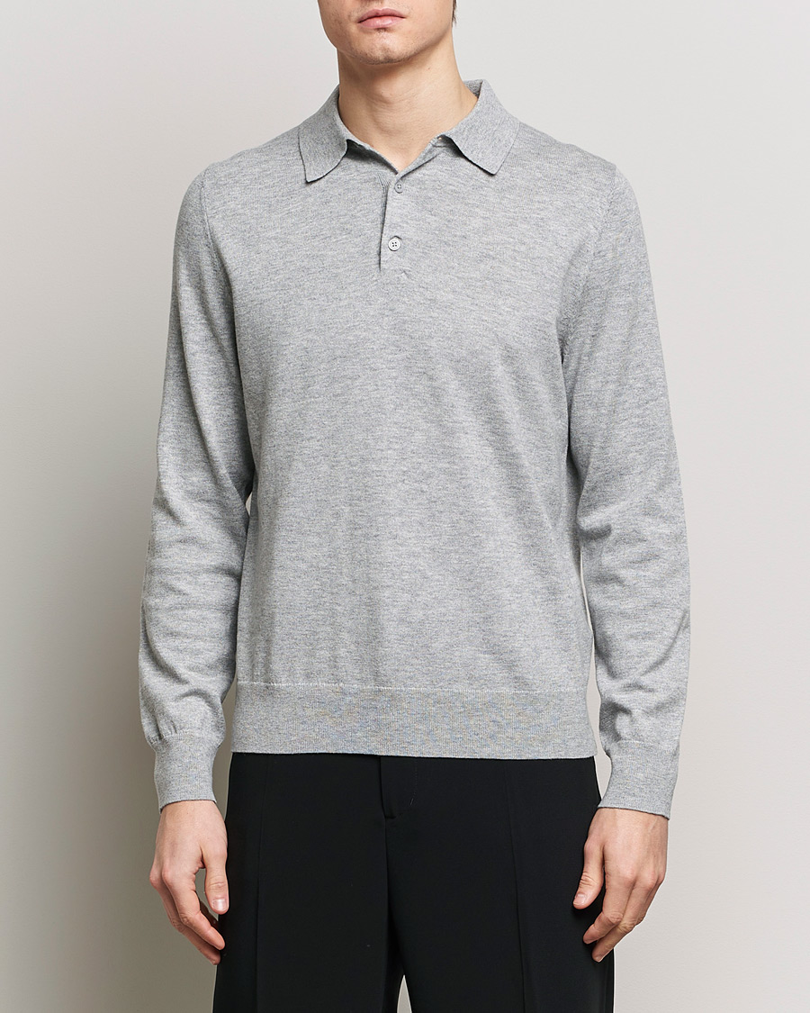 Herr | Avdelningar | Filippa K | Knitted Polo Shirt Light Grey Melange