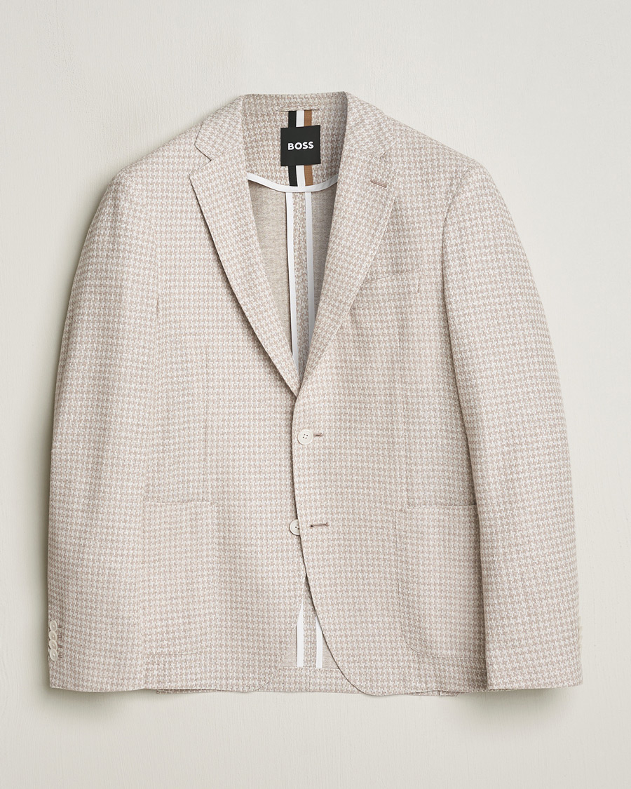 Herr | Kavajer | BOSS BLACK | Hanry Jersey Linen Checked Blazer Dark Beige