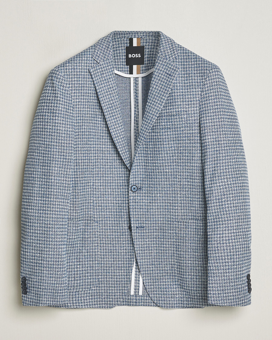 Herr | Kavajer | BOSS BLACK | Hanry Jersey Linen Checked Blazer Bright Blue