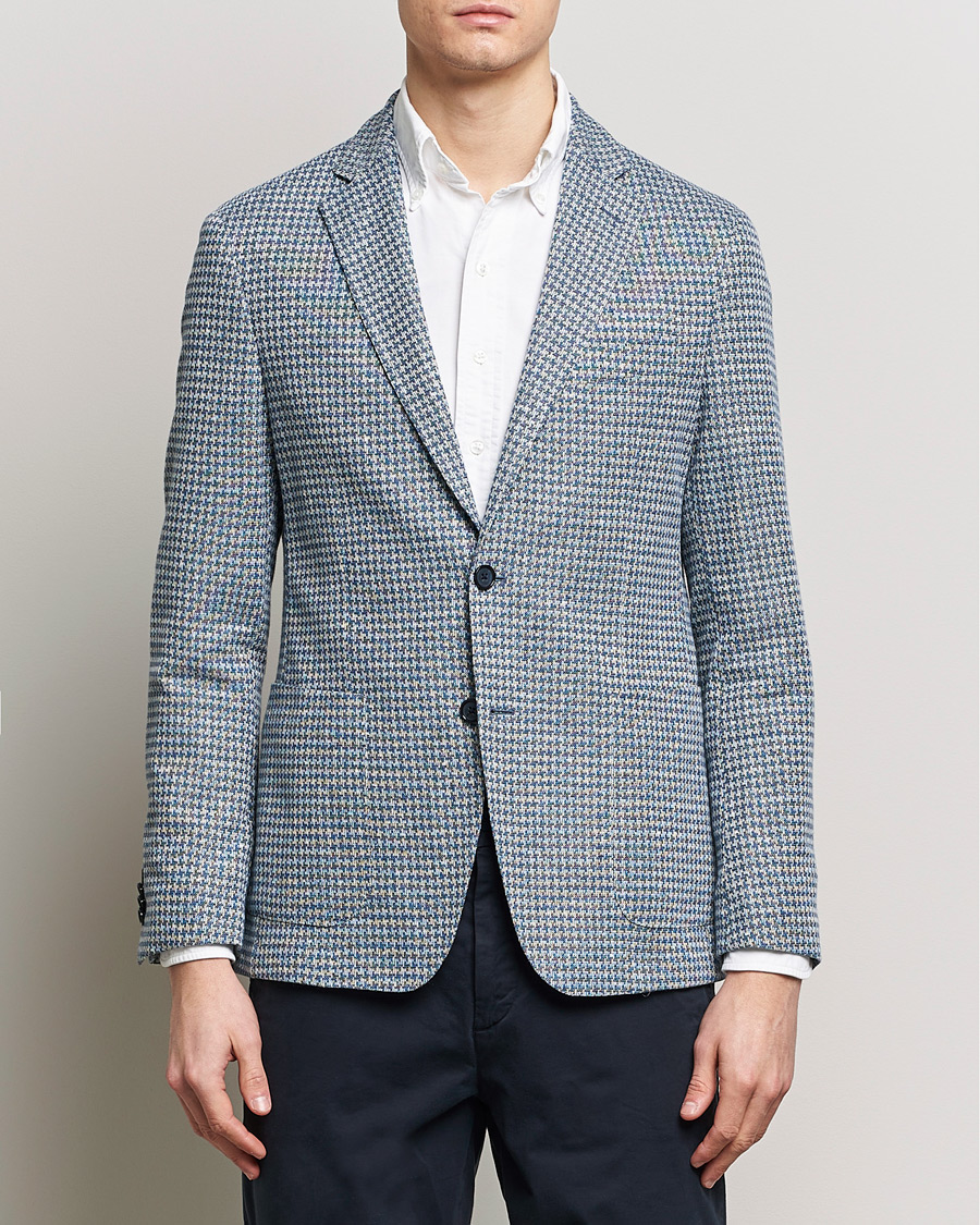 Herr | Business & Beyond | BOSS BLACK | Hanry Jersey Linen Checked Blazer Bright Blue