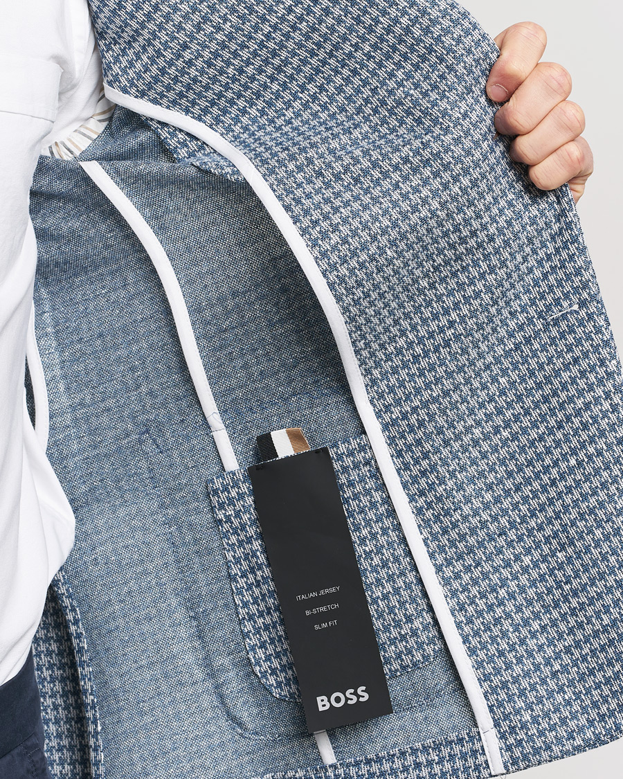 Herr | Kavajer | BOSS BLACK | Hanry Jersey Linen Checked Blazer Bright Blue