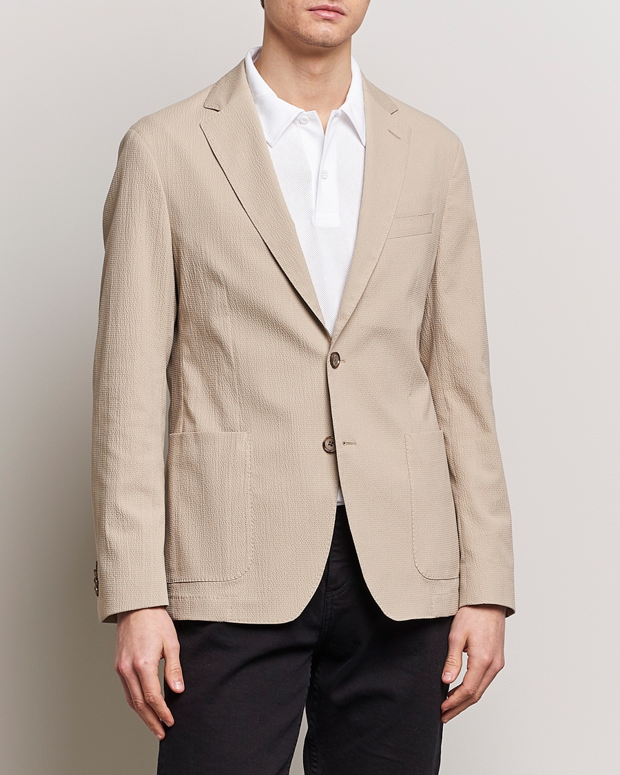 Herr | Kavajer | BOSS BLACK | Hanry Cotton Seersucker Blazer Dark Beige