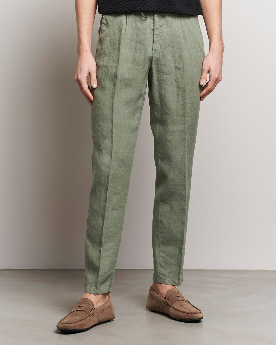 Herr | Linnebyxor | BOSS BLACK | Genius Slim Fit Linen Pants Open Green