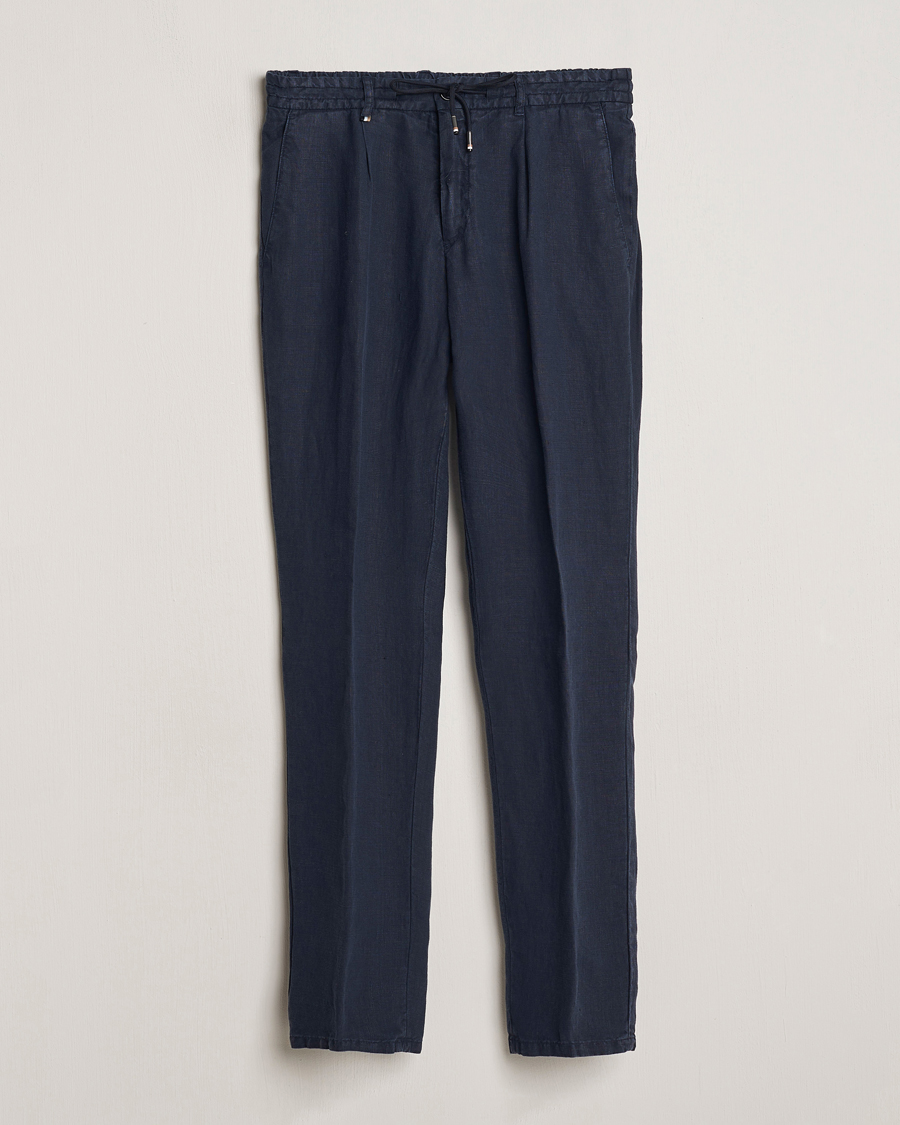 Herr | Byxor | BOSS BLACK | Genius Slim Fit Linen Pants Dark Blue