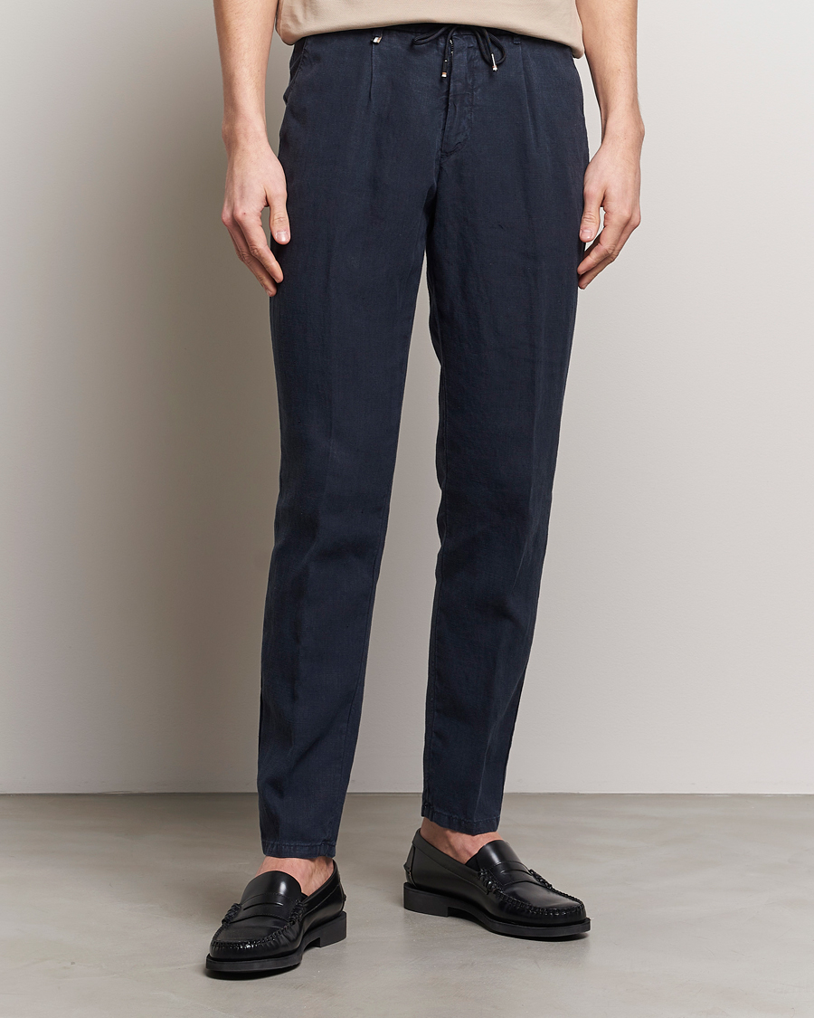 Herr | Kläder | BOSS BLACK | Genius Slim Fit Linen Pants Dark Blue