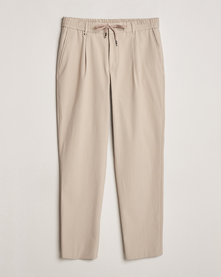 Herr | Byxor | BOSS BLACK | Perin Cotton Seersucker Pants Dark Beige