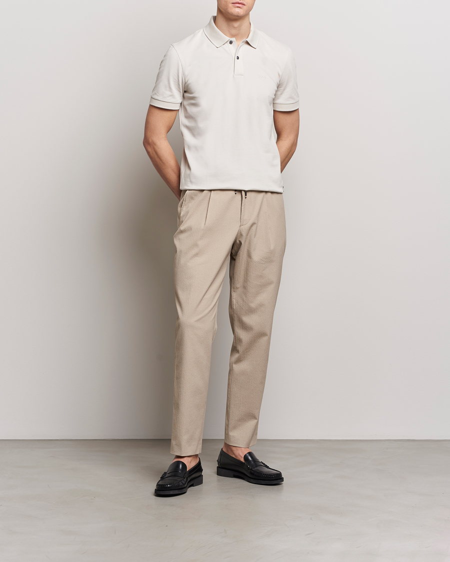 Herr | Byxor | BOSS BLACK | Perin Cotton Seersucker Pants Dark Beige