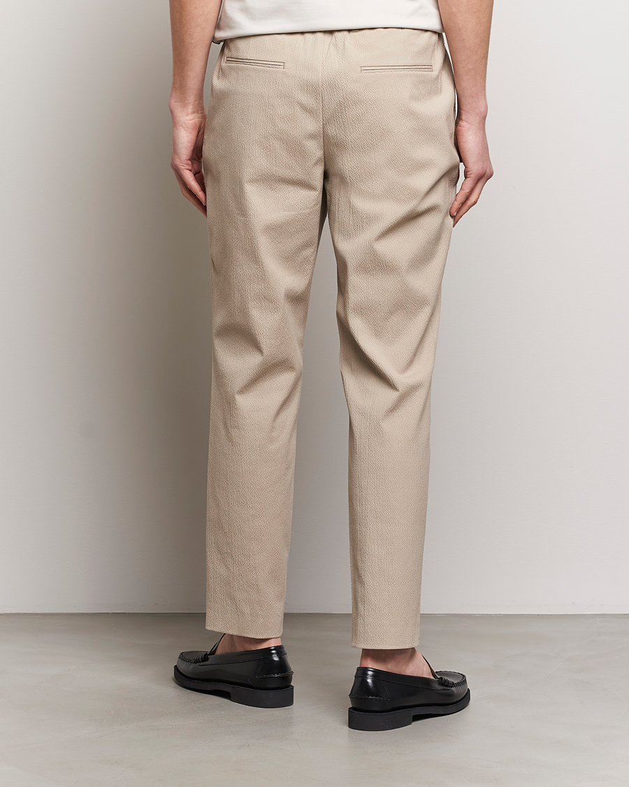 Herr | Byxor | BOSS BLACK | Perin Cotton Seersucker Pants Dark Beige