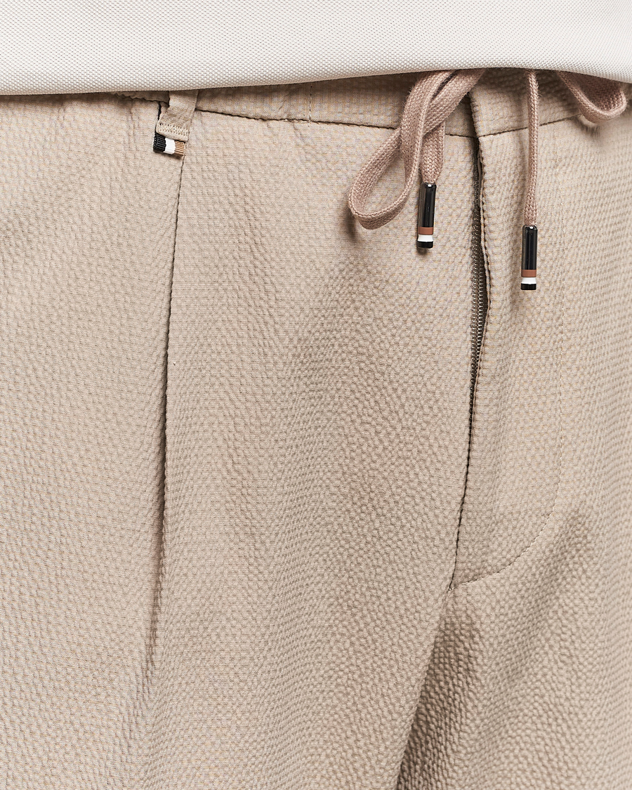 Herr | Byxor | BOSS BLACK | Perin Cotton Seersucker Pants Dark Beige