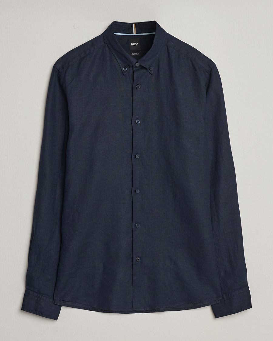 Herr | Skjortor | BOSS BLACK | Liam Linen Shirt Dark Blue
