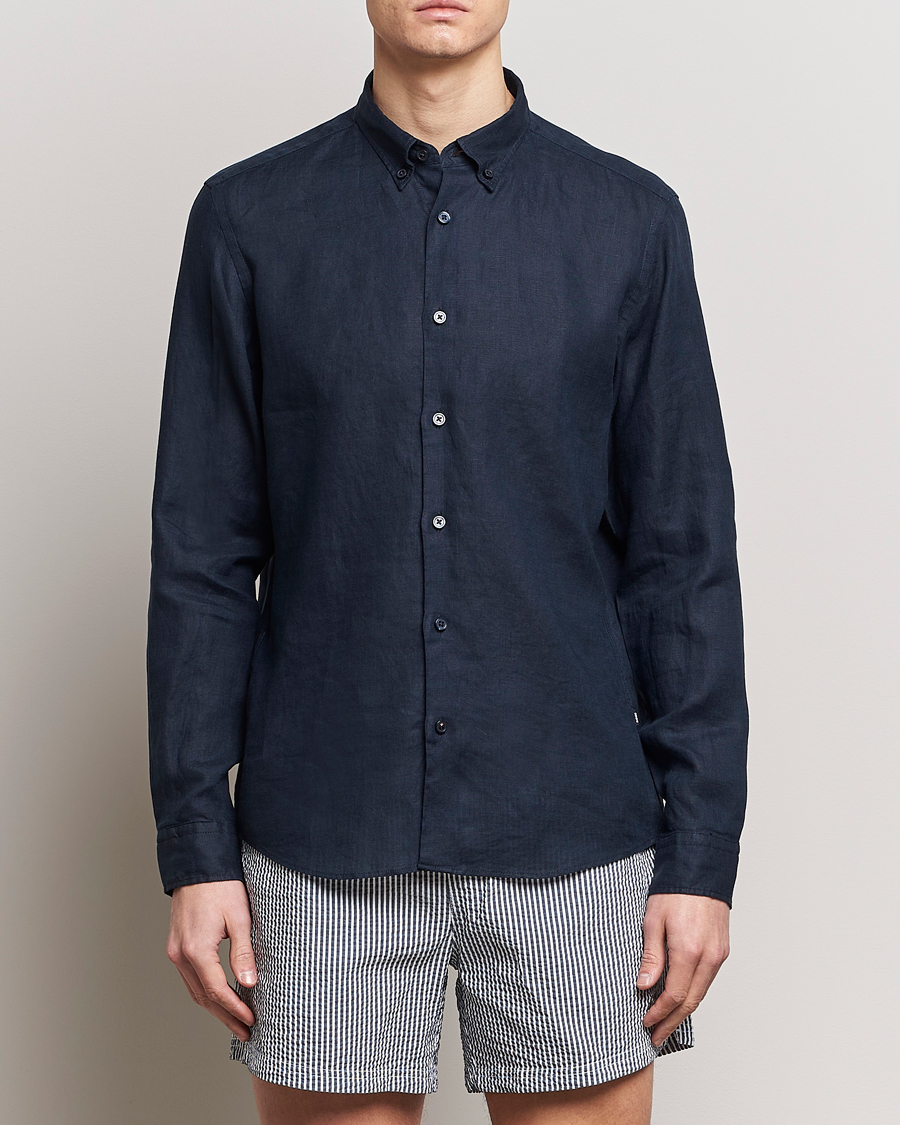 Herr | Skjortor | BOSS BLACK | Liam Linen Shirt Dark Blue