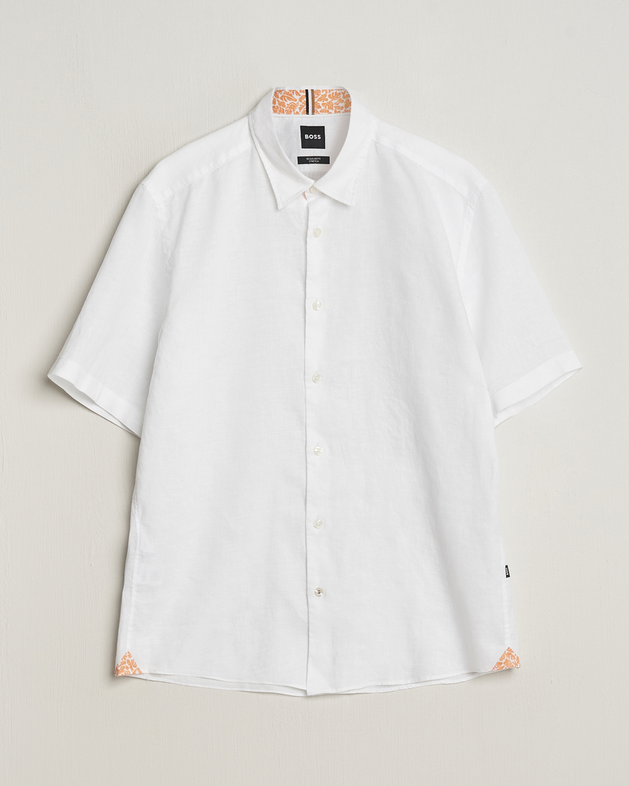 Herr | Skjortor | BOSS BLACK | Liam Short Sleeve Linen Shirt White