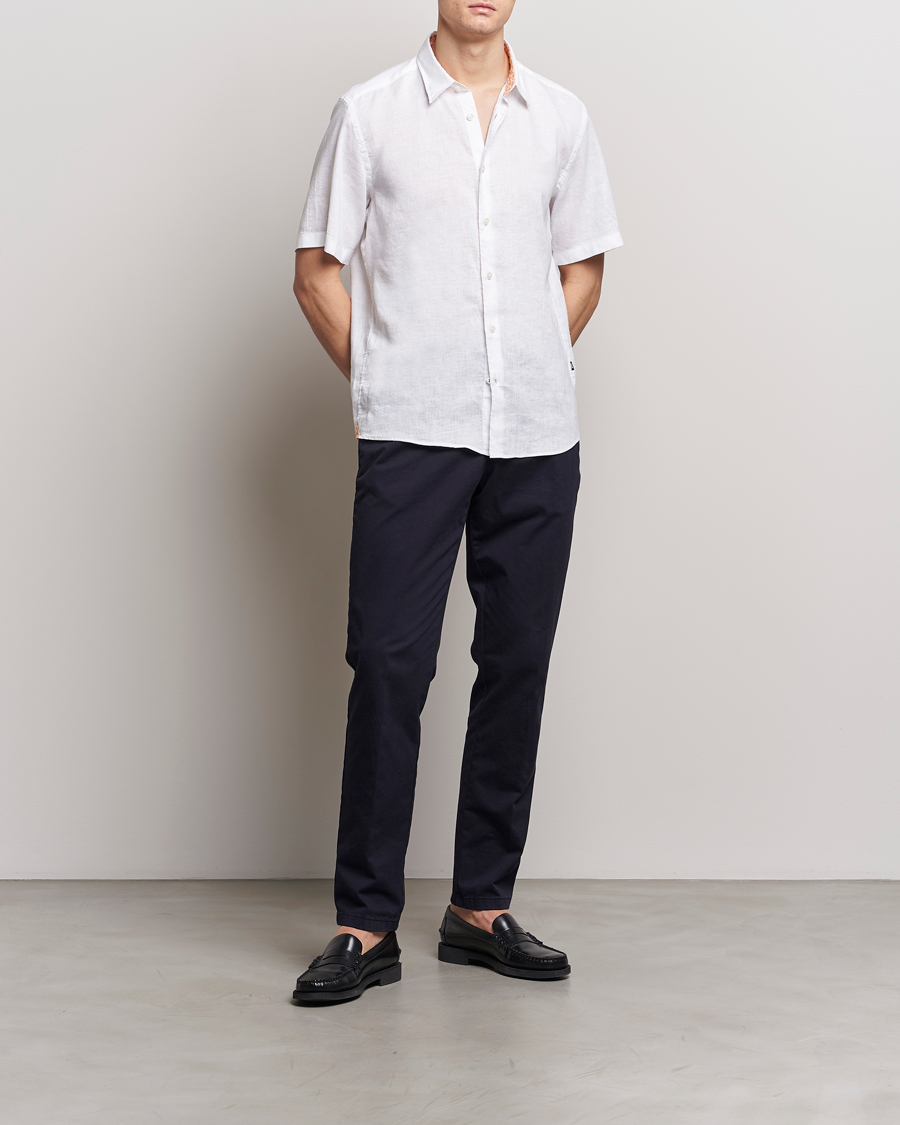 Herr | Skjortor | BOSS BLACK | Liam Short Sleeve Linen Shirt White