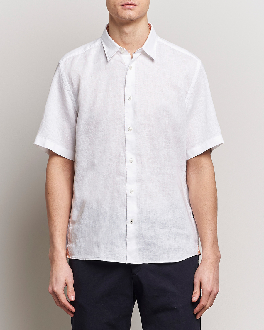 Herr | Skjortor | BOSS BLACK | Liam Short Sleeve Linen Shirt White
