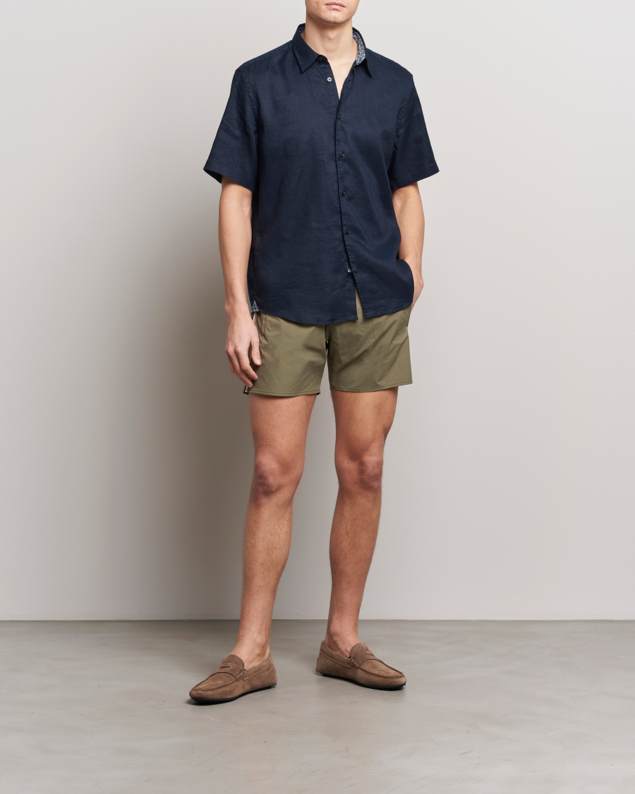 Herr | Skjortor | BOSS BLACK | Liam Short Sleeve Linen Shirt Dark Blue
