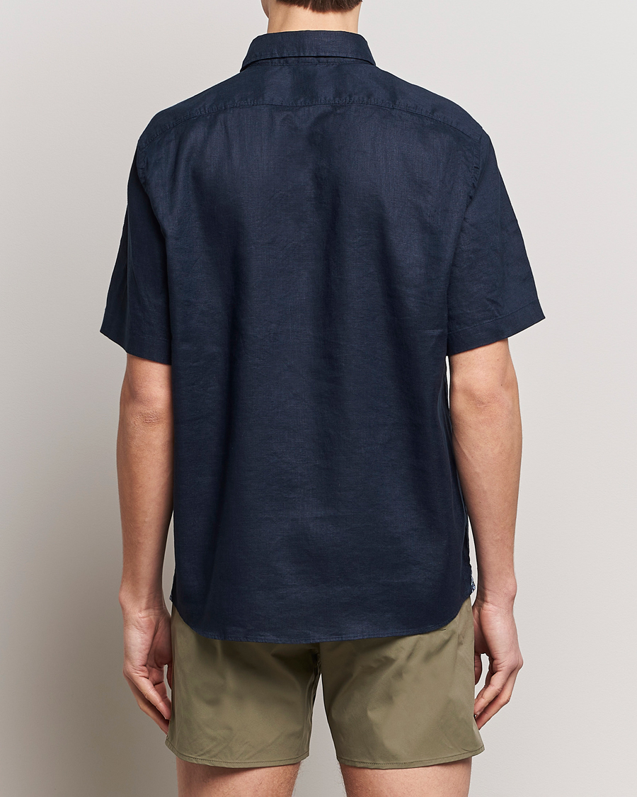 Herr | Skjortor | BOSS BLACK | Liam Short Sleeve Linen Shirt Dark Blue