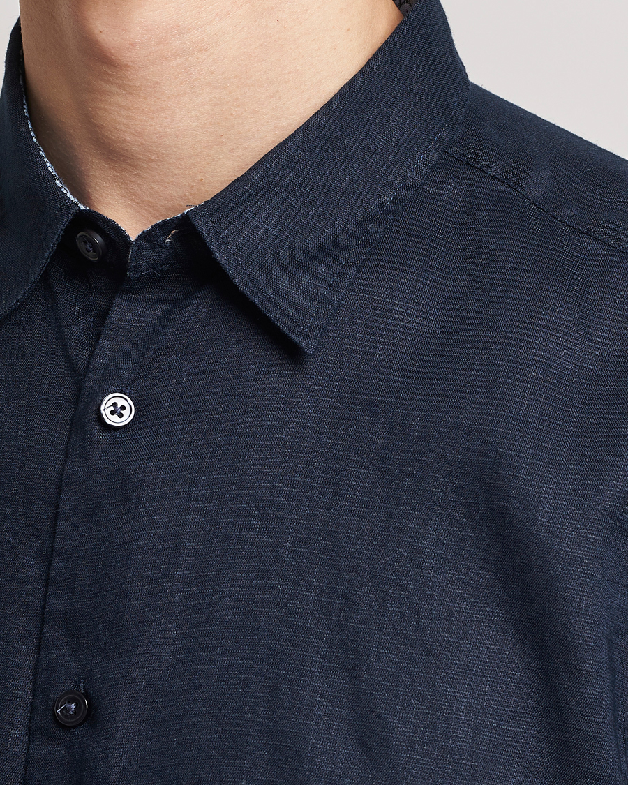 Herr | Skjortor | BOSS BLACK | Liam Short Sleeve Linen Shirt Dark Blue