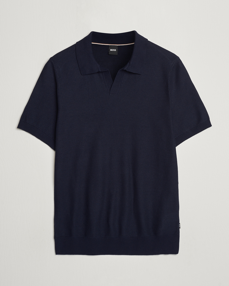 Herr | Pikéer | BOSS BLACK | Tempio Open Collar Polo Dark Blue