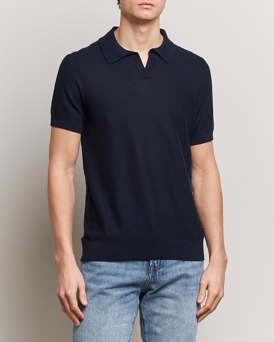 Herr | Kortärmade pikéer | BOSS BLACK | Tempio Open Collar Polo Dark Blue