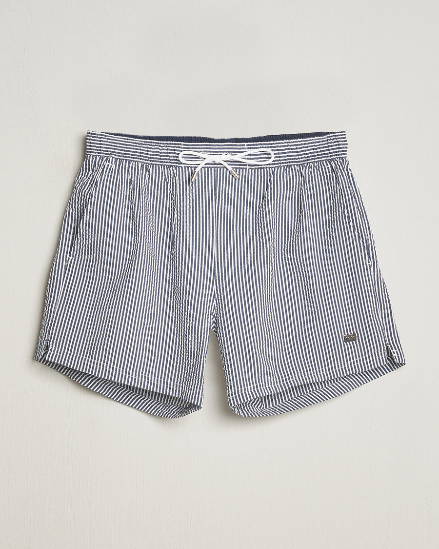 Herr | Badbyxor | BOSS BLACK | Velvetfish Seersucker Swimshorts Navy