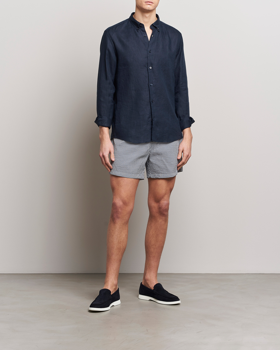 Herr | Badbyxor | BOSS BLACK | Velvetfish Seersucker Swimshorts Navy