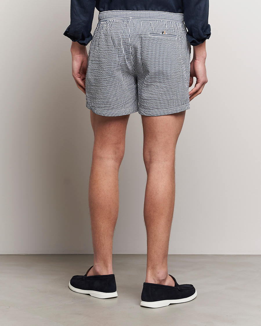 Herr | Badbyxor | BOSS BLACK | Velvetfish Seersucker Swimshorts Navy