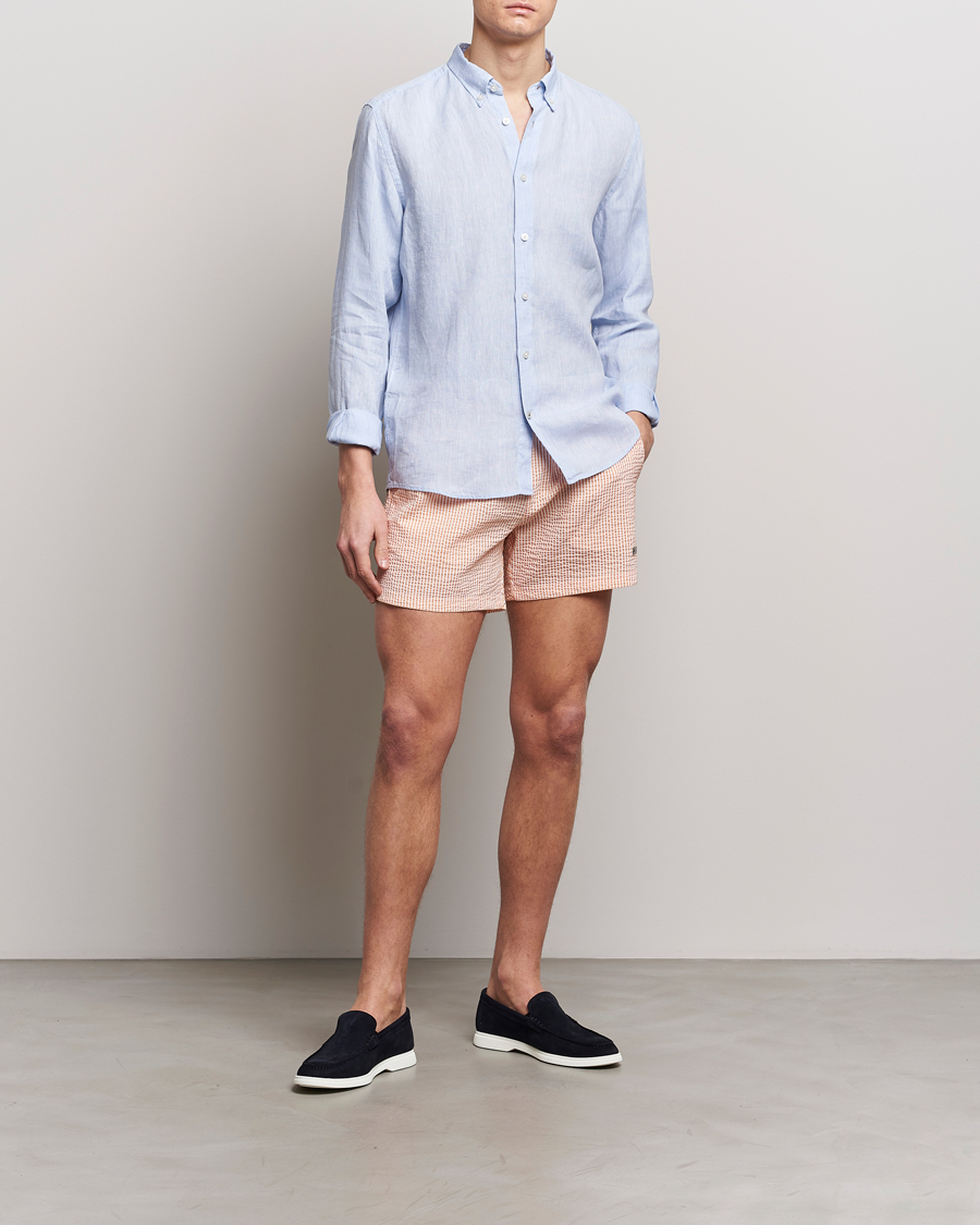 Herr | Badbyxor | BOSS BLACK | Velvetfish Seersucker Swimshorts Orange