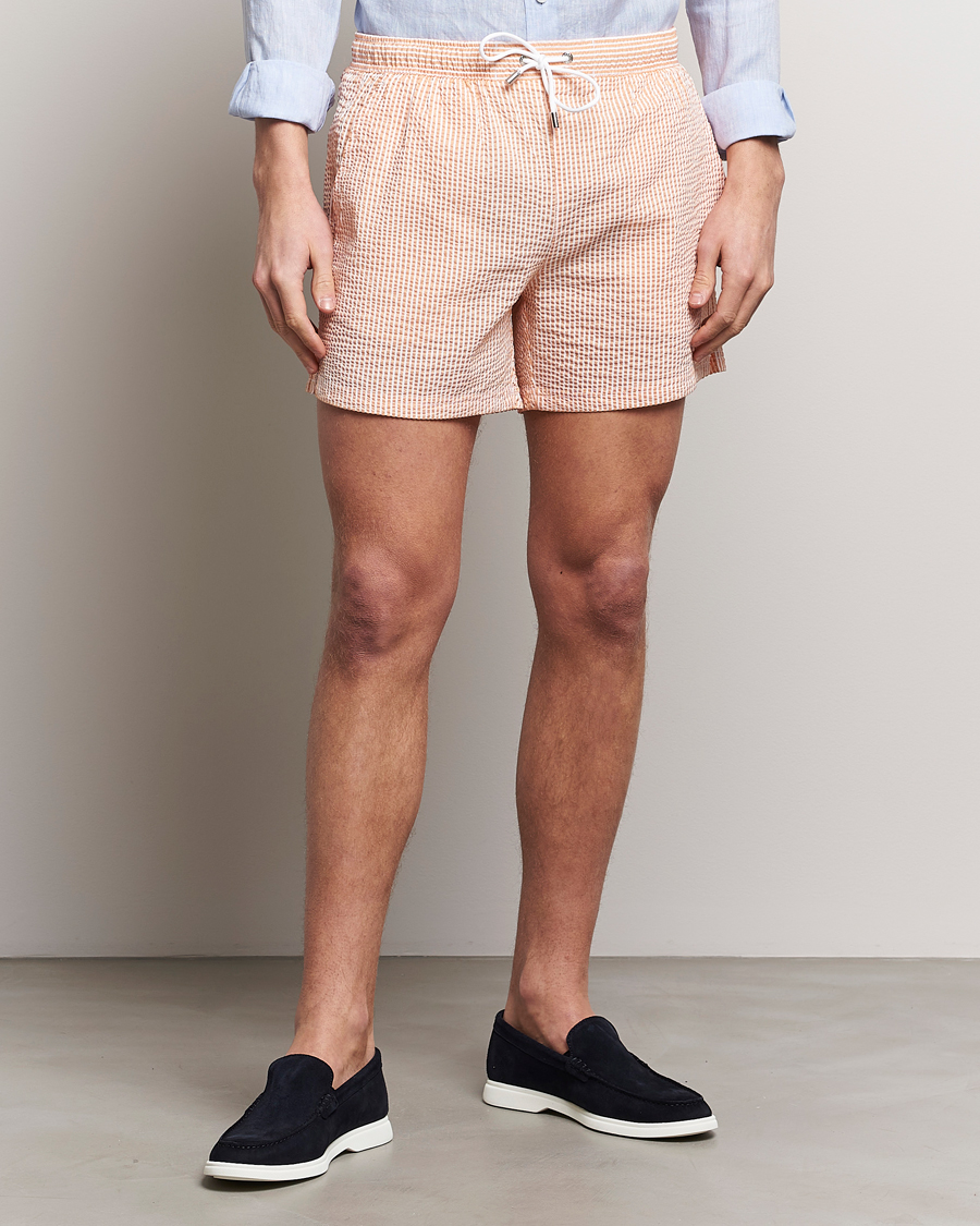 Herr | BOSS | BOSS BLACK | Velvetfish Seersucker Swimshorts Orange