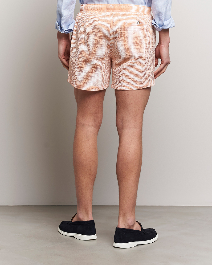 Herr | Badbyxor | BOSS BLACK | Velvetfish Seersucker Swimshorts Orange
