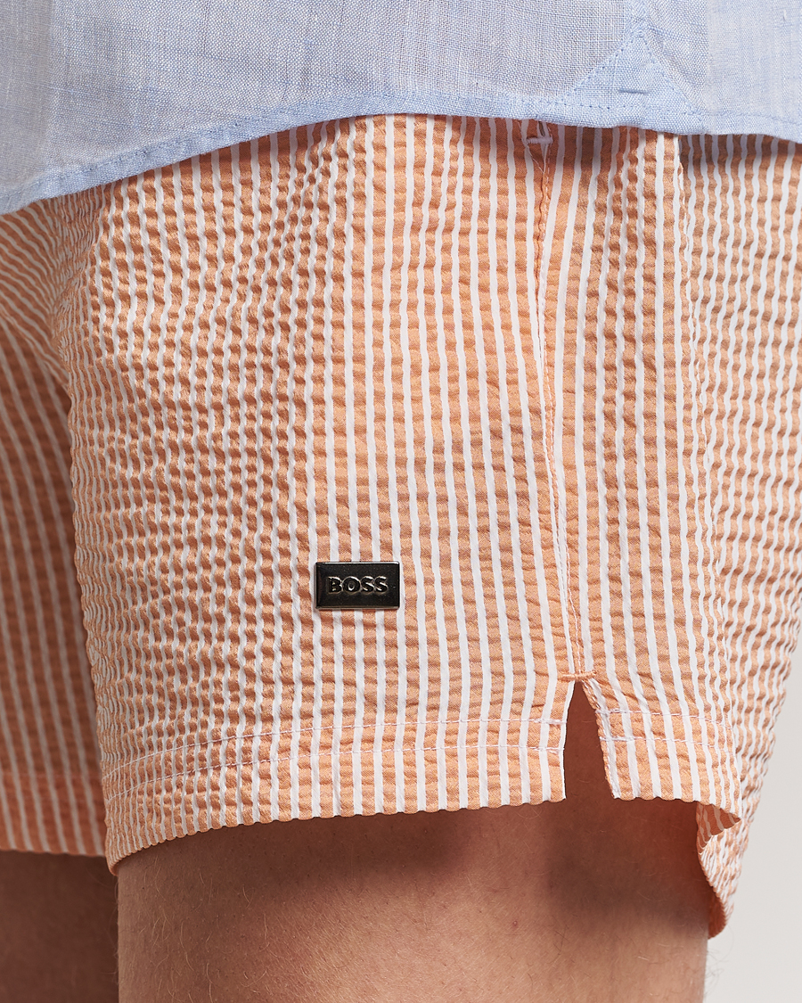 Herr | Badbyxor | BOSS BLACK | Velvetfish Seersucker Swimshorts Orange