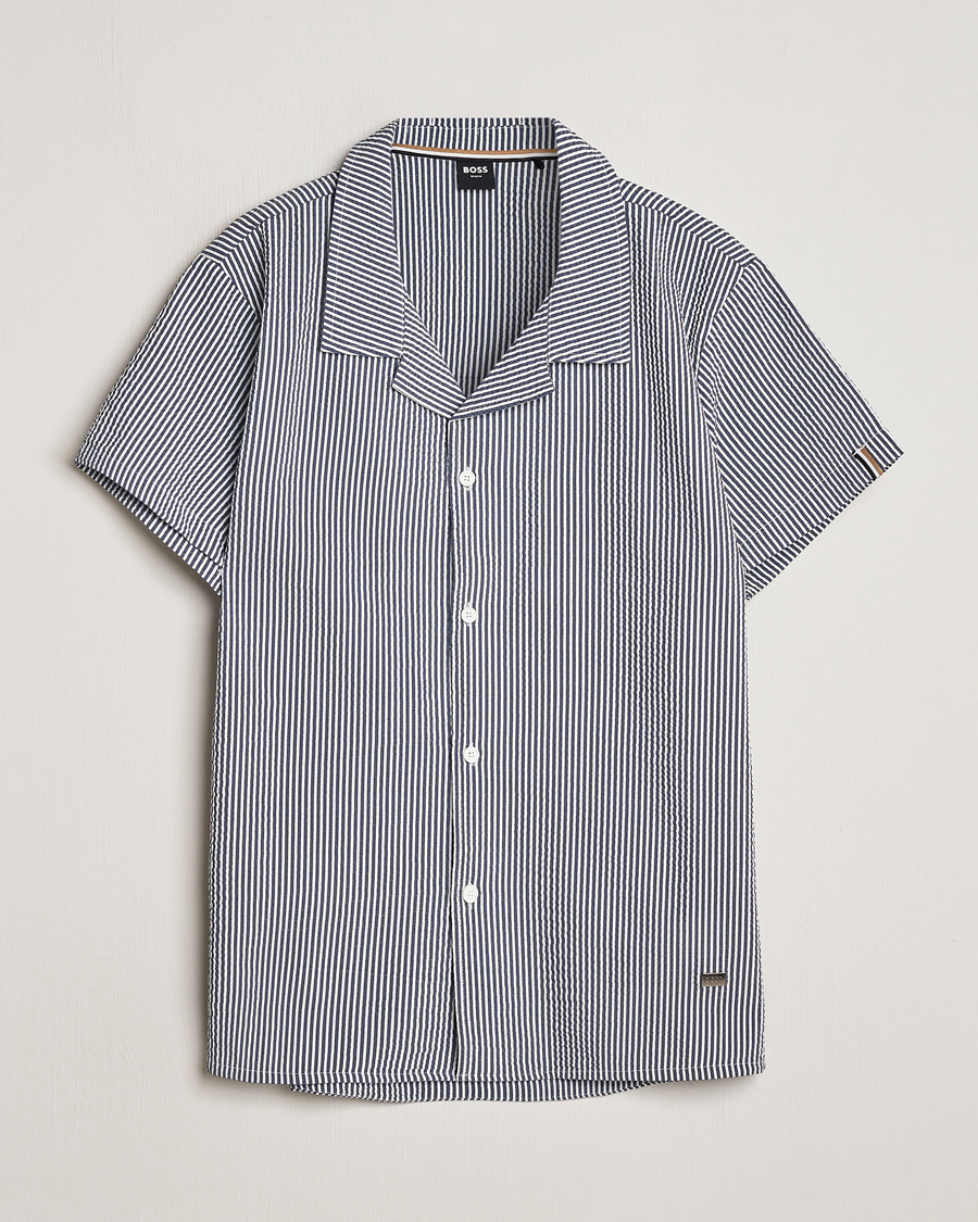 Herr | Skjortor | BOSS BLACK | Short Sleeve Open Collar Shirt Navy
