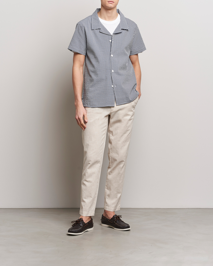 Herr | Skjortor | BOSS BLACK | Short Sleeve Open Collar Shirt Navy