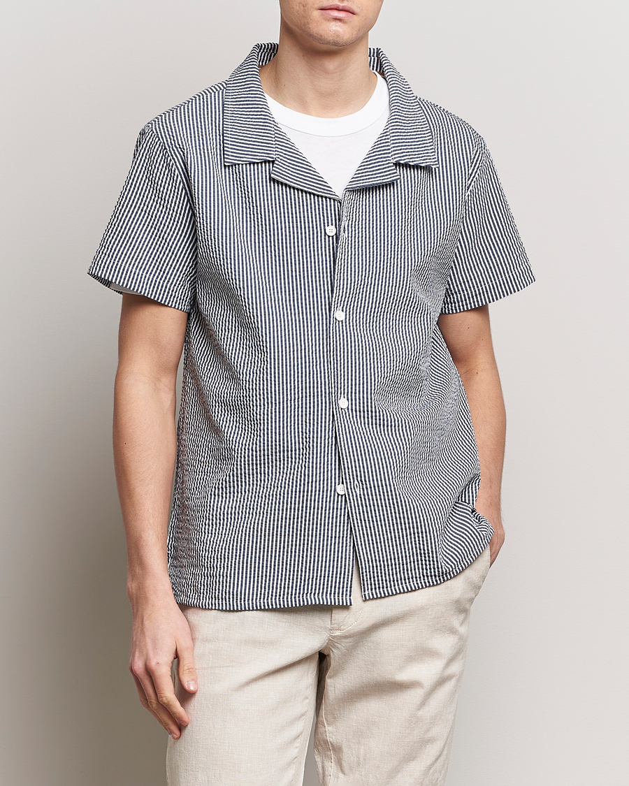 Herr | Kortärmade skjortor | BOSS BLACK | Short Sleeve Open Collar Shirt Navy