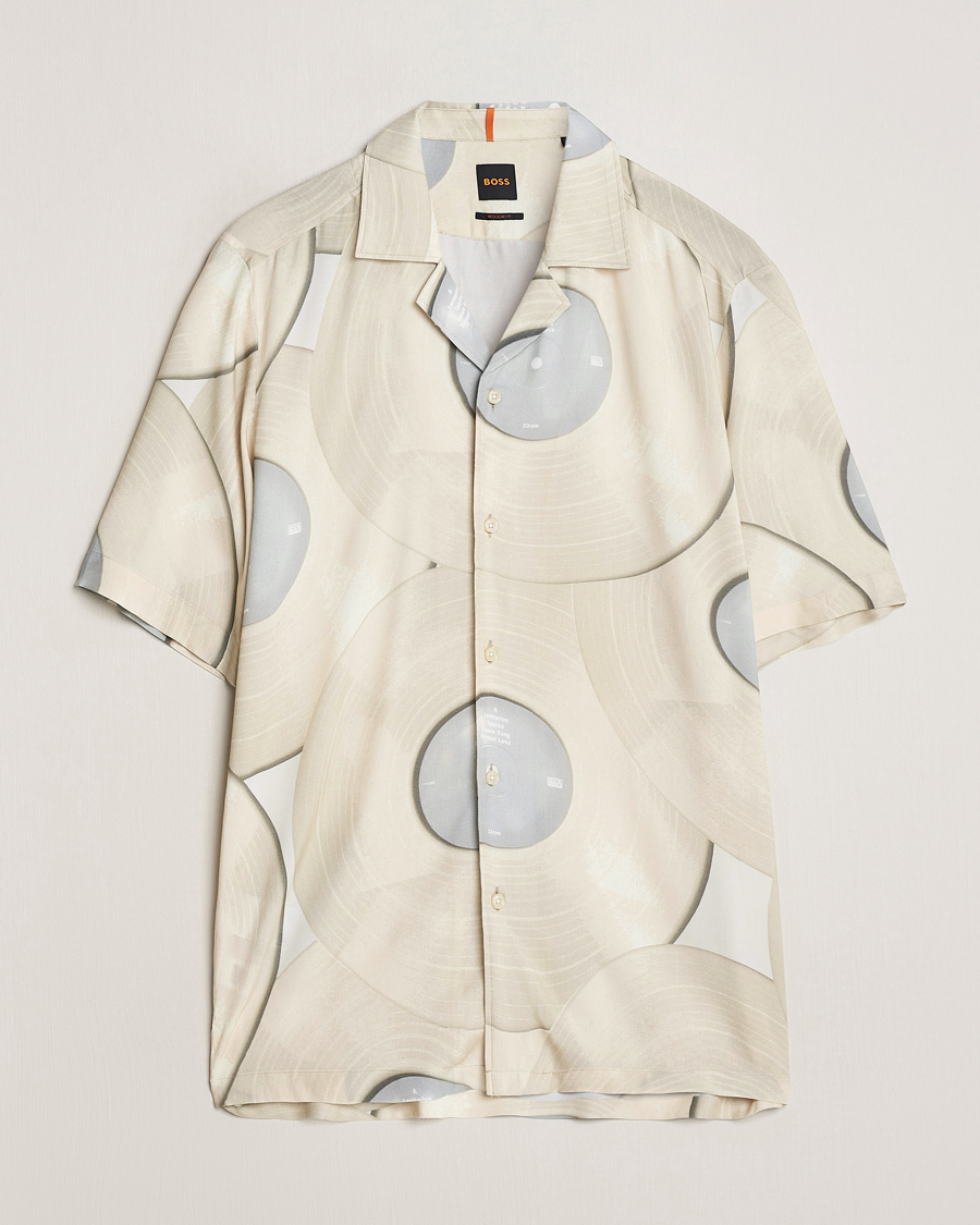 Herr | Skjortor | BOSS ORANGE | Rayer Short Sleeve Printed Shirt Light Beige