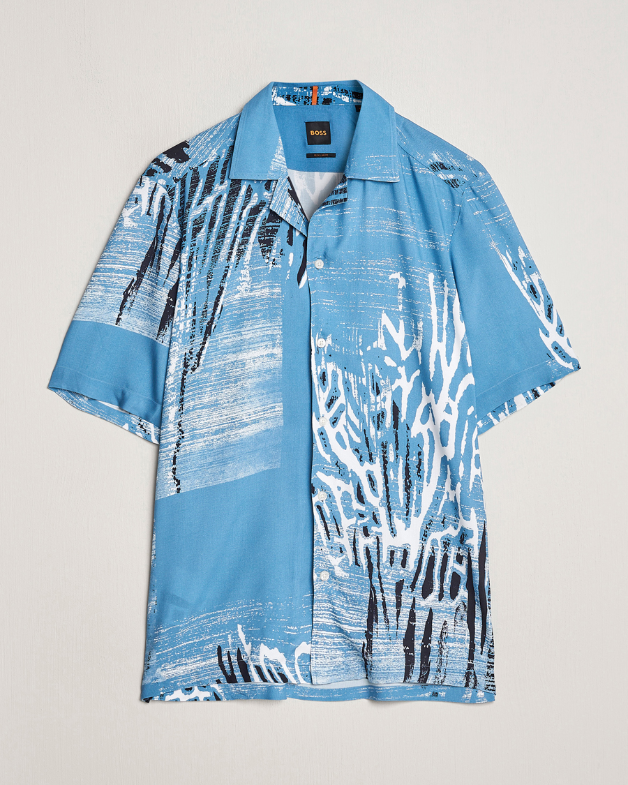 Herr | Skjortor | BOSS ORANGE | Rayer Short Sleeve Printed Shirt Open Blue