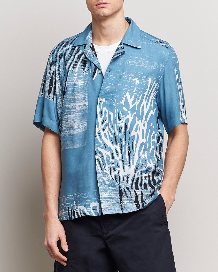 Herr | Skjortor | BOSS ORANGE | Rayer Short Sleeve Printed Shirt Open Blue