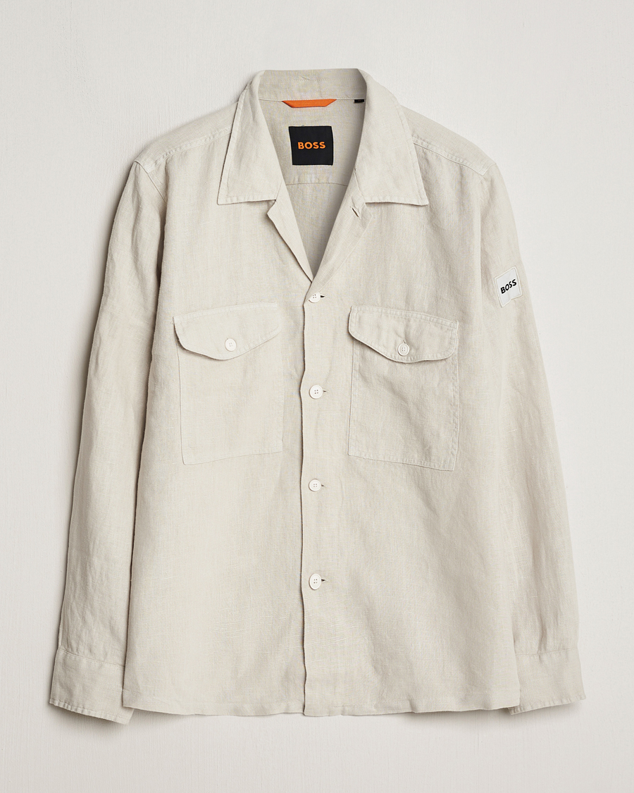 Herr | Skjortor | BOSS ORANGE | Lovel Linen Overshirt Light Beige