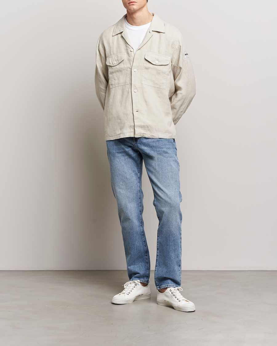 Herr | Skjortor | BOSS ORANGE | Lovel Linen Overshirt Light Beige