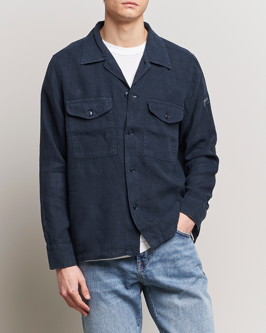 Herr | Skjortjackor | BOSS ORANGE | Lovel Linen Overshirt Dark Blue