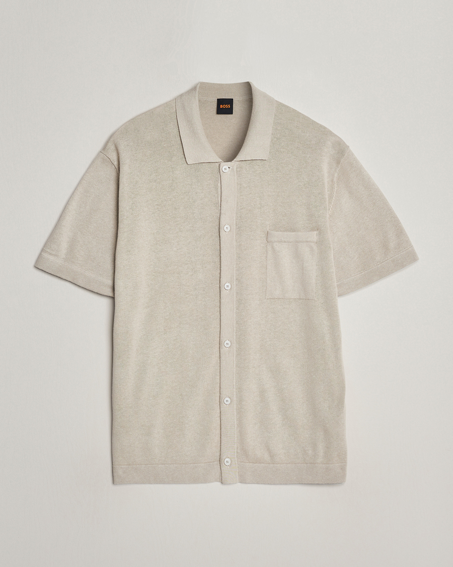 Herr | Skjortor | BOSS ORANGE | Kamiccio Knitted Short Sleeve Shirt Light Beige