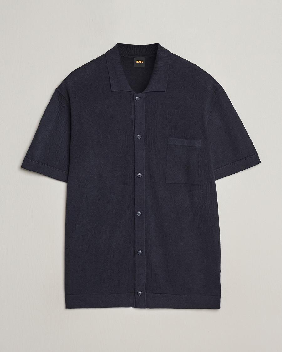 Herr | Skjortor | BOSS ORANGE | Kamiccio Knitted Short Sleeve Shirt Dark Blue
