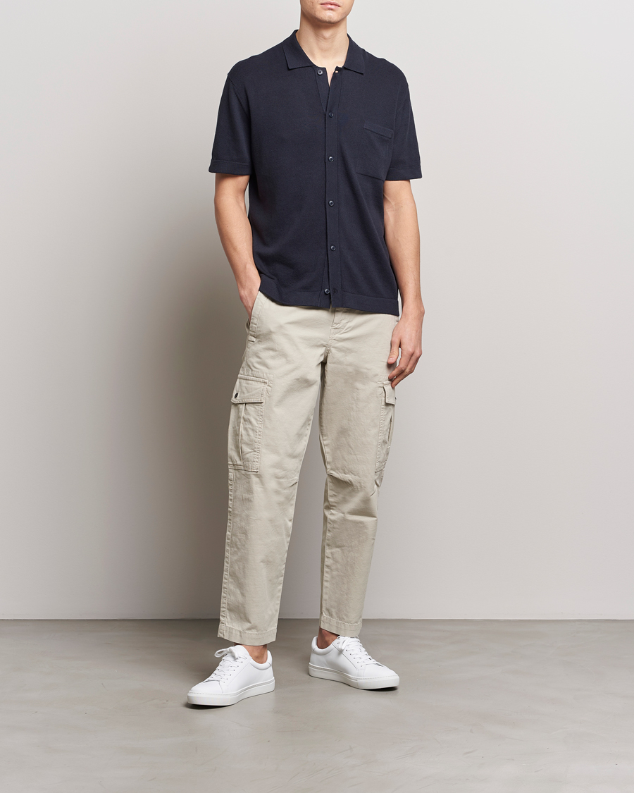 Herr | Skjortor | BOSS ORANGE | Kamiccio Knitted Short Sleeve Shirt Dark Blue