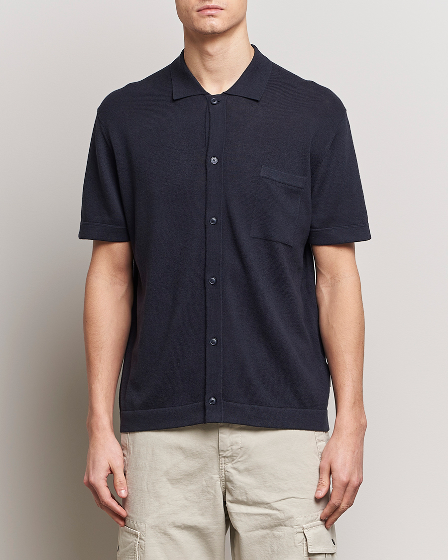 Herr | Kläder | BOSS ORANGE | Kamiccio Knitted Short Sleeve Shirt Dark Blue